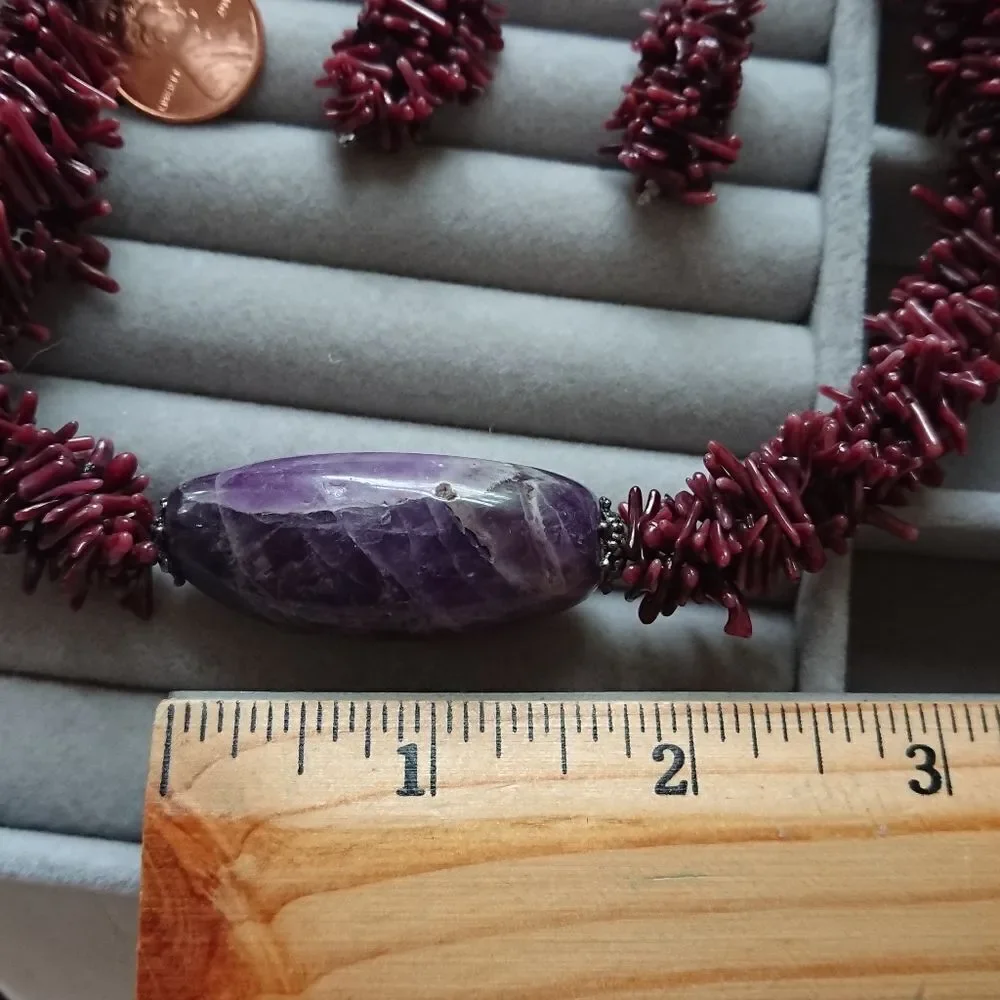 HDNY purple coral necklace & earrings set